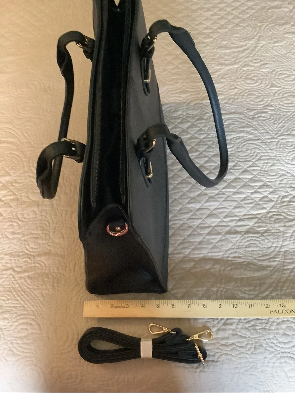 Laptop Black Structured Leather Tote Bag